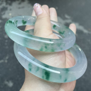 Emerald-colored high-quality ice-flowered round bangle ice-flowered spring-colored old mine jade beauty bracelet precious jade bracelet