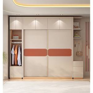 Sliding Door Wardrobe Solid Wood Multi-Layer Storage Small Apartment Economical Wardrobe