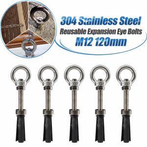 UNIITY 304  Stainless Steel Reusable Expansion Eye Bolts M12 120mm Removable Expansion Bolts Durable Heavy Duty Expansion Screws Multifunctional