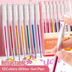 12Colors Glitter Gel Pens Coloring Markers Colored Pen Set for School Office Drawing Doodling Art Markers Pen School Supplies for Kids