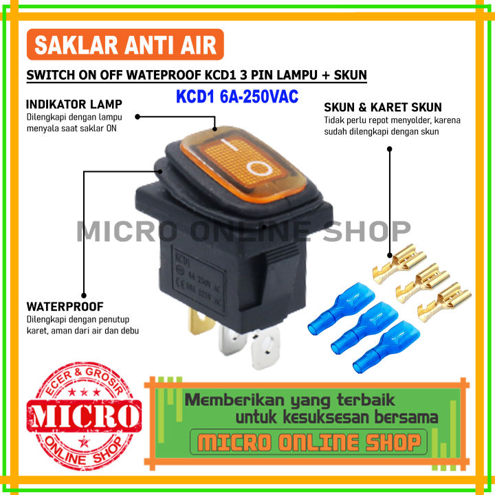 Saklar On-Off Lampu 3 Kaki Anti Air kuning + Skun / Switch On-Off Lampu ...