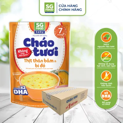 Thùng 30 Gói Cháo Tươi Baby Sài Gòn Food Thịt Thăn Bằm Bí Đỏ 240G