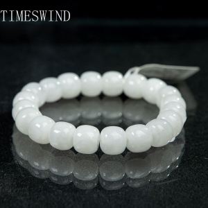 Authentic Natural Jade White Barrel Beaded 10mm Bracelet for Women Fashion Jewelry Gift with Certificate
