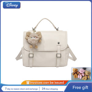 Disney authentic ins style white backpack shoulder bag with cute plush doll ornament light and versatile travel bag