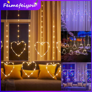 valentines day gift led light curtain decoration for window christmas tree diwali deepavali Valentine decoration fairy light strip led lights for bedroom moon star snowman bell angel deer flash lamp 8 work modes with 220V EU plug