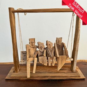 ไม้แกะสลัก Family Tree Collection - Four Swing ไม้สัก โมเดล งานศิลปะ 50x14x43cm แต่งบ้าน ตั้งโต๊ะ งานทำมือ Four Swing Handmade Teak wood Sculpture