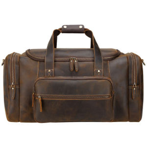 FANCODI Vintage Large Genuine Leather Luggage Bags Men Travelling Duffle Bag Weekender Bags XY-004