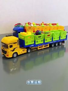 Kids Transport Truck Toy Set Detachable Trailer Cargo Truck with Fruit Vegetable Drink Accessories
