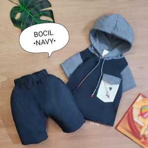 Setelan Anak Laki Laki - Baju Bayi Cowok Set Hoodie Tangan Dan Celana Pendek Usia 6 Bulan- 4 Tahun Motif Set Bocil