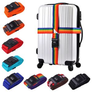 Rainbow Password Lock Packing Luggage Bag with 3 Digits Password Lock Buckle Strap Baggage Belts