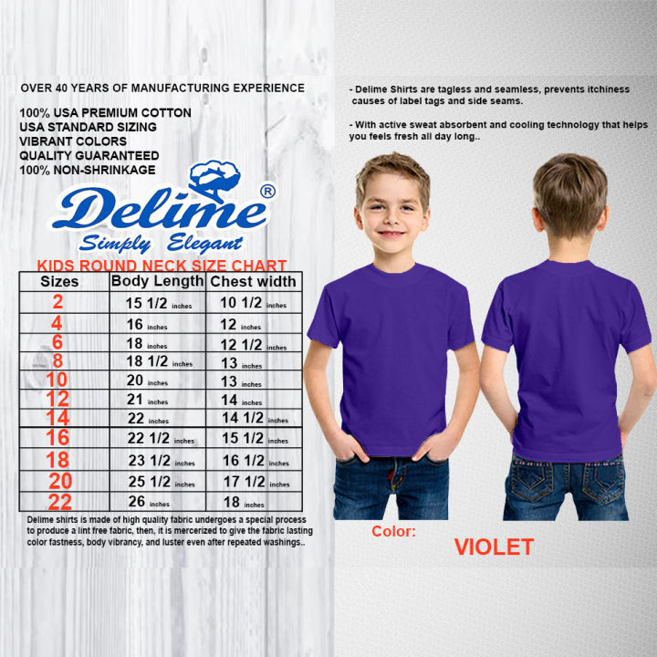 Children Tshirt Size Chart DELIME Kids T-Shirt Round Neck Plain