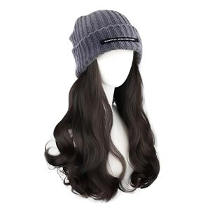 LUMIQLO Warm Beanie Hat With Wig Attached Wig Long Wavy Hair Hair Wig Winter Hats Fashion Casual Wig Knitted Cap Women