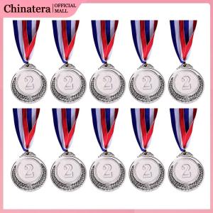 10Pcs Silver Award Medals Zinc Alloy Bronze Award Medals with Neck Ribbon Competition Awards for Classrooms Office Games