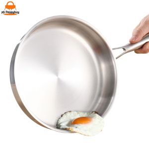 316 Stainless Steel Frying Pan with Glass Lid Non-Stick Flat Bottom Skillet for Breakfast Egg Steak and Stir-fry Cooking