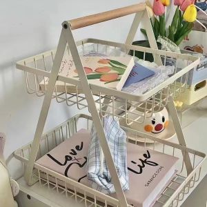 ตะกร้าผลไม้ สองชั้น แบบพกพา เหล็กดัด ที่เก็บอ่างล้างจาน ตระกร้ามินิมอล ขนาดใหญ่ ฐานกว้าง 30cm