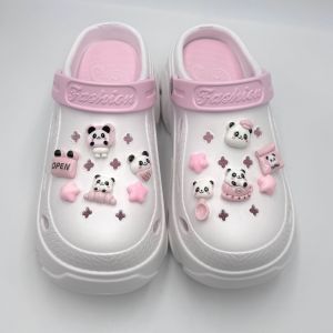 12Pcs/Set Crocs Jibbitz Charms Bright Pink Brown Panda Shoe Buckle Creative Detachable Upper Decoration for Crocs