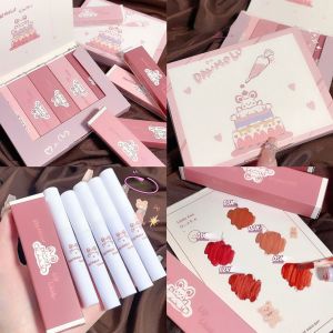 korea 5 PCS/SET Cute Cartoon Lip Glaze Set lipstick set box waterproof Matte Velvet Moisturizing Lipstick