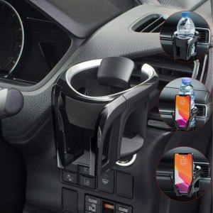 DOUBLEL Smartphone Support Stand Car Cup Holder Quick Installation Adjustable Cup Mount Multifunctional Space-Saving Air Vent Mount for Beverage/Trash Storage