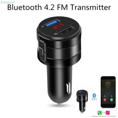 Aitemay Handsfree Bluetooth 4.2 FM Transmitter Modulator Car Charger 3.1A Dual USB Adapter Car MP3 Player Wireless Audio Receiver