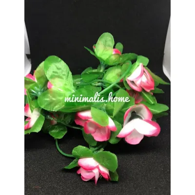 Bunga Rambat Palsu Bunga Juntai Plastik Daun Imitasi Mawar Rose Artificial Dekorasi Dinding Hijang