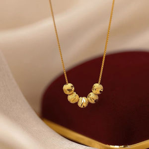 Rosy Recess Geometric Gold Plated Beaded Necklace with Vintage Charm for Women Elegant Lockbone Chain Design