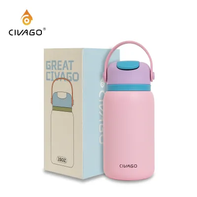 CIVAGO (15oz/450ml) Vacuum Flask 316 Stainless Steel Cute Portable Water Bottle Stylish Kid Straw Tumbler