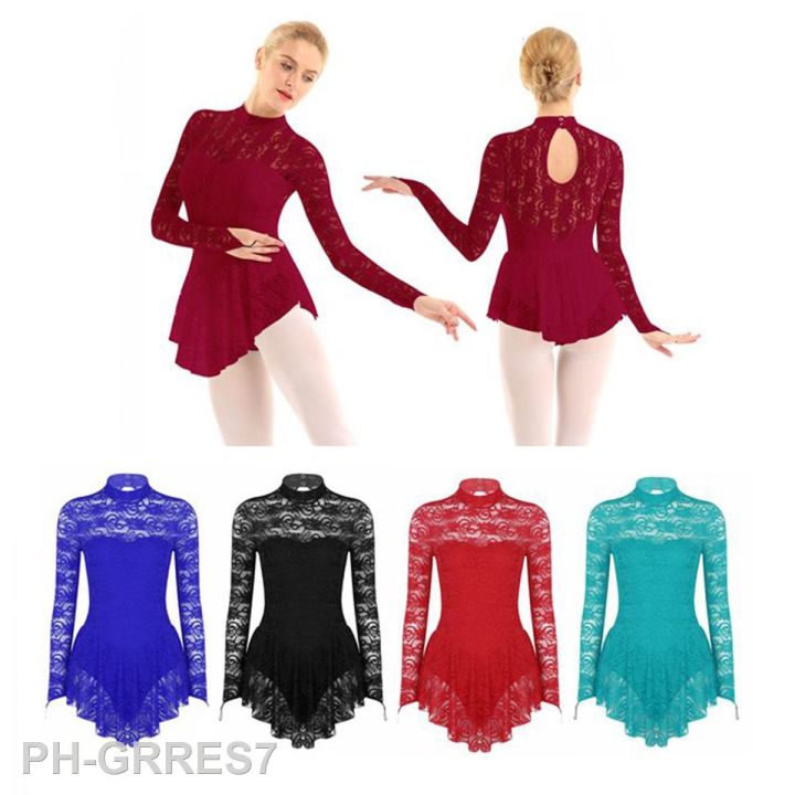 2023☢ Adult Long Sleeve Dance Wear Figure Skating Dress Ballerina