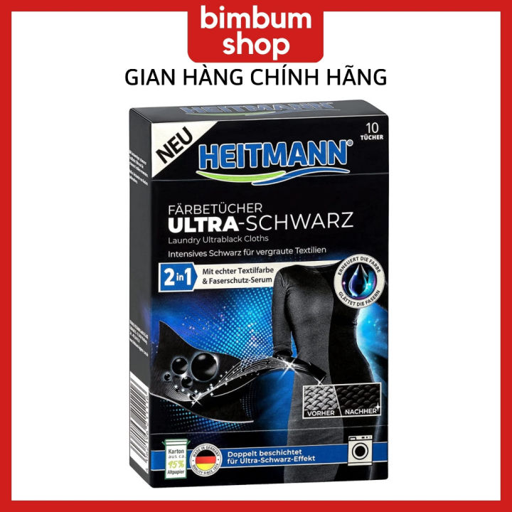 Giấy giặt nhuộm đen quần áo Heitmann hộp 10 tờ khôi phục quần bạc màu ...