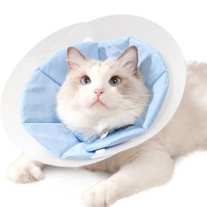 PERNEAKY Anti-licking Cat Elizabeth Circle Adjustable Double-layer PVC Pet Cone Collar Transparent Lightweight Wound Recovery Headband Beauty