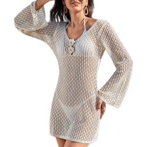 Đồ bơi nữ che phủ lên Hollow-out Crochet coverups sâu V cổ Bộ Đồ Tắm Kem chống nắng Áo sơ mi áo thun áo tắm
