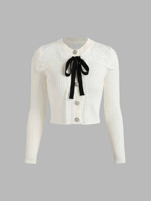 Cider Lace Trim Patchy Bow Detail Cardigan Lazada PH