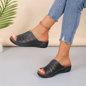 Free Shipping Plus-Size Wedge Sandals For Women Lightweight And Suitable For Outdoor Wear In Summer Featuring A Hollowed-Out Design For Beach Use