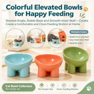Anti Tipping Elevated Pet Bowl Tilted Raised Cat Bowl Dog Bowl Food Water Bowl Pet Feeder Kitten Puppy