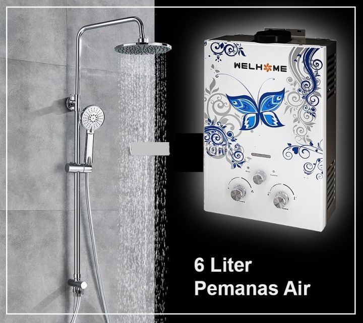 WELHOME Gas Water Heater LP Pemanas Air BONUS Shower Dan