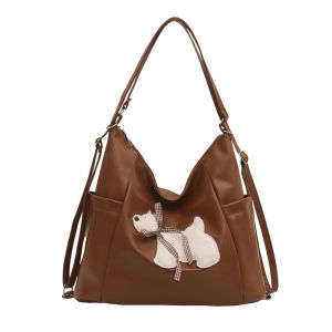 PU Leather Plush Puppy Shoulder Bag Large Capacity Trendy Dog Printed Sling Bag Stylish Handbag Travel Date Shopping Backpack