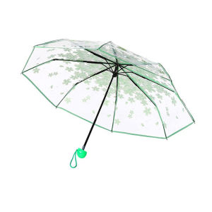 Romantic Cherry Blossom Transparent Folding Umbrella Fresh Transparent Three-Fold Umbrella