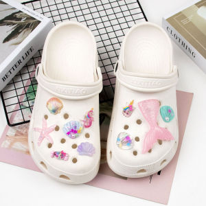 รองเท้า Crocs Jibbilz 10ชิ้น/เซ็ตเครื่องประดับ DIY Ins น่ารักการ์ตูนเรซินนางเงือกดอกไม้ถอดได้หัวเข็มขัดรองเท้าอุดตันตกแต่งสำหรับ Crocs
