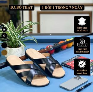 Dép Quai Ngang Nam Da Bò Thật Đế Đúc Nguyên Khối Màu Be Hàng Cao Cấp Full Bill Box( DNV08)