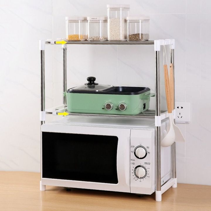 HJEM Independent Stainless Steel Microwave Oven Shelf Double Standing ...