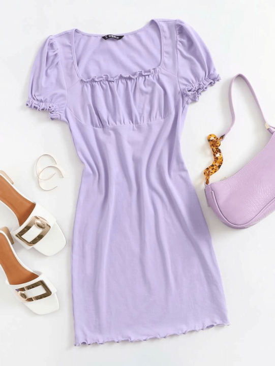 SHEIN Ruched Bust Lettuce Edge Solid Dress Lazada PH - Main Image