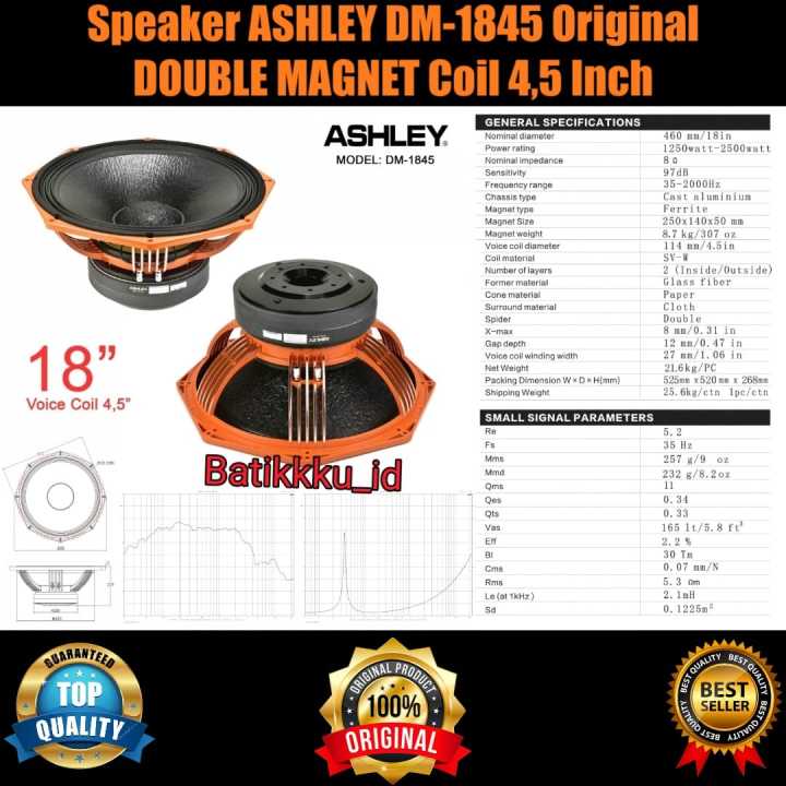 [ORIGINAL] SPEAKER KOMPONEN ASHLEY DM 1845 DM1845 ORIGINAL 18 INCH DOUBLE  MAGNET COIL 4,5 INCH Lazada Indonesia