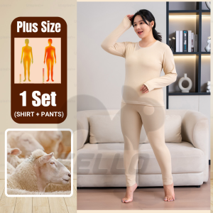 🇲🇾(SET) Women Plus Size Thermal Underwear Winter Gold Wool Warm Self-Heating Thick Long John Double Layer Light