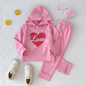 Bear Leader Baby Girls Korean Clothes Set Autumn Casual Sports Childrens Suit Pink Long Sleeved Love Letter Printed Hoodie+Pants 2-piece Kids Sweatershirt Clothing Suits