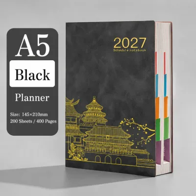 2027 Daily Planner Notebook 400 Pages 80gsm Monthly Weekly Daily PU Leather Magnetic Buckle Custom Logo Buku Planner 2027日程本 笔记本