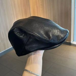 THANKSKY Vintage PU Leather Berets Hat Gothic Harajuku Y2k Berets Hat Retro Subculture Painter Hat Men Women
