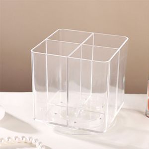 WBOTPH 360° Rotating Makeup Brush Holder Clear 4 Grids 4 Slots Makeup Organizers Compact Multi-Functional Spinning Cosmetic Container Vanity