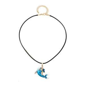 Rhinestones Dolphin Pendant Necklace Handmade Clavicle Chain Adjustable Length Choker Accessory for Ocean Lovers