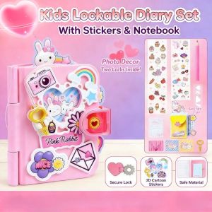Kids Secret Notebook Set Pink Rabbit Diary Toy For Girls Lockable Stationery Toy Gift for Kids