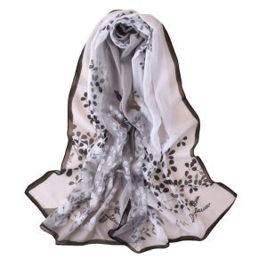 GOLFDIN Floral Print Chiffon Scarf Long Thin Sunscreen Shawl Elegant Protection Shawl Silk Womens Fashion