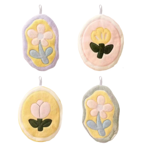 Elegant Flower Hand Towel Quick Absorbing Plush Fabric Hand Cloth with Hanging Loop For Kitchen Bathroom Styling